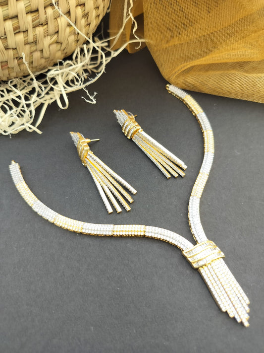 Ria Golden White American Diamond Necklace