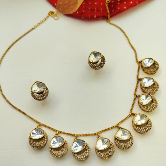 Single Layer Mossanite Kundan Drop Necklace