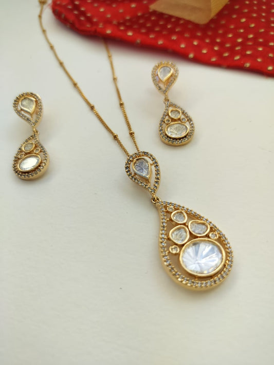 Multistone Mossanite Polki Pendant set