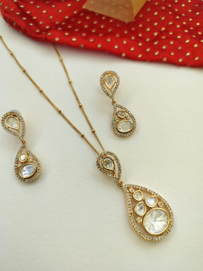 Multistone Mossanite Polki Pendant set