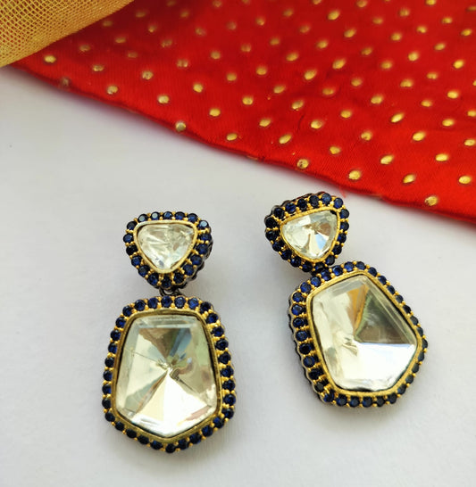 Aja Mossanite Kundan Earrings (Blue Color)