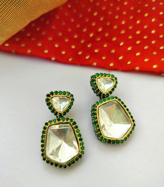 Aja Mossanite Kundan Earrings (Green Color)