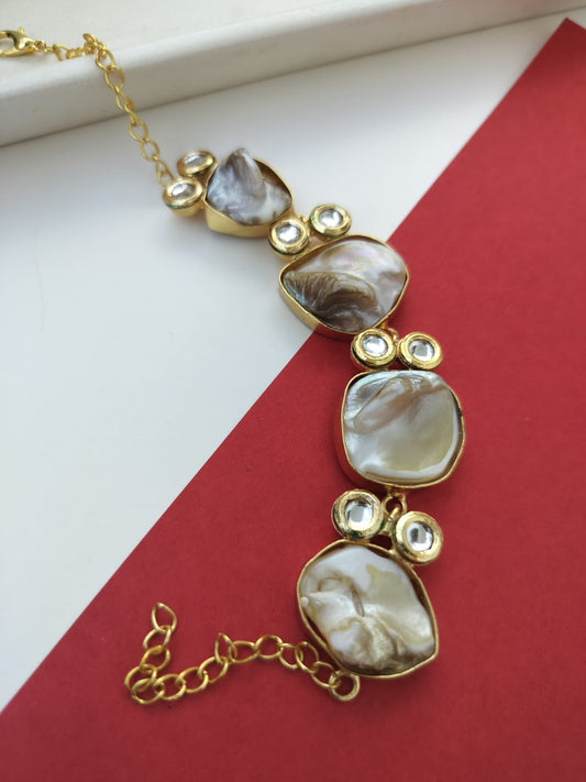 Mother of pearl kundan bracelet