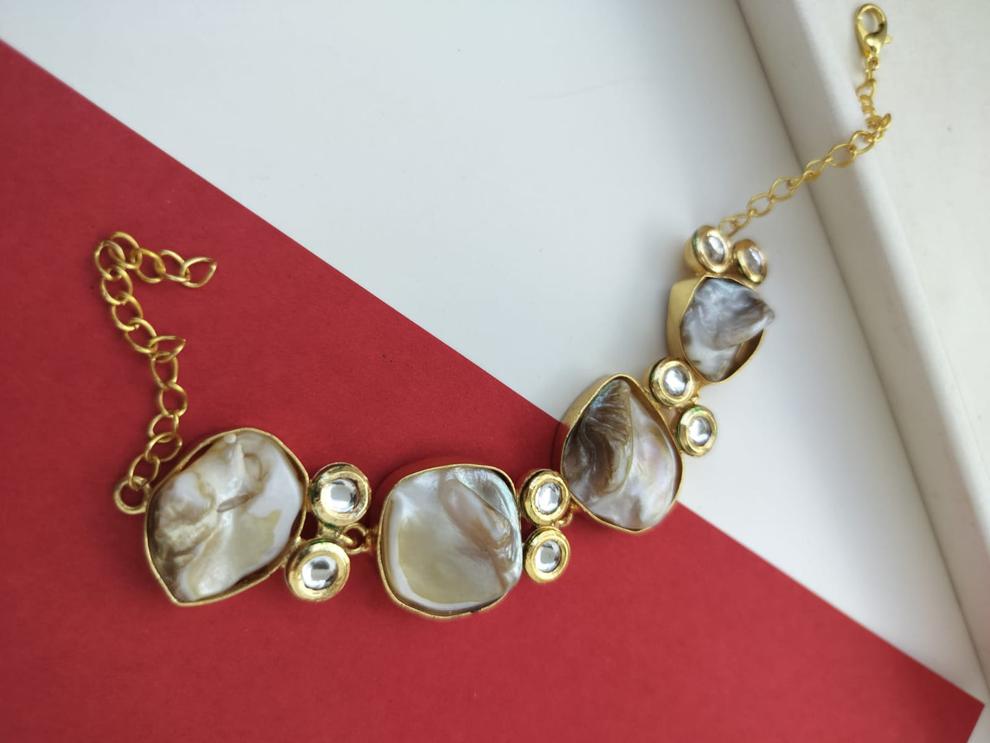 Mother of pearl kundan bracelet