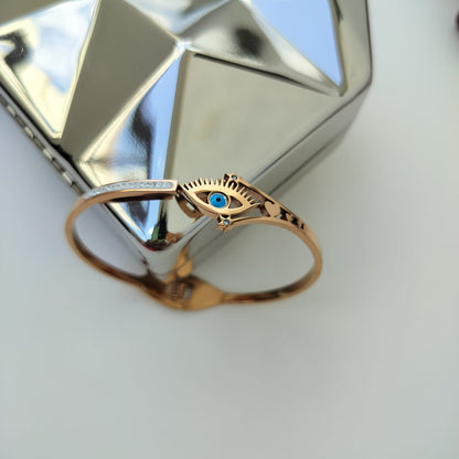 Stainless Steel Rosegold Plated Turquoise Lashes Evil Eye Kada