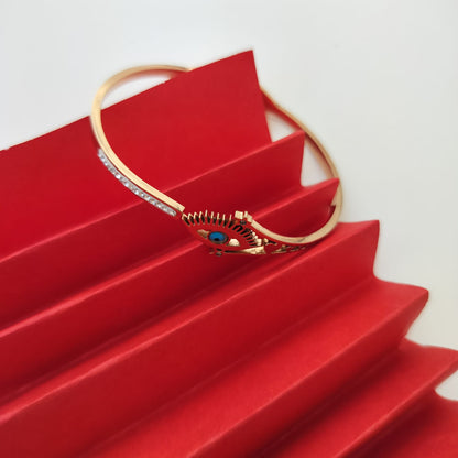 Stainless Steel Rosegold Plated Turquoise Lashes Evil Eye Kada