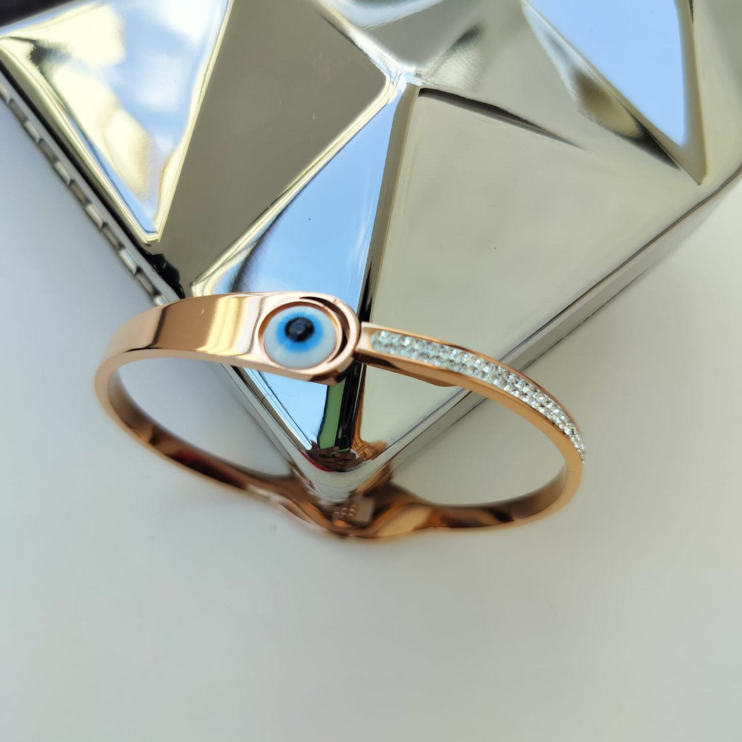 Stainless Steel Rosegold Plated single Evil Eye Kada