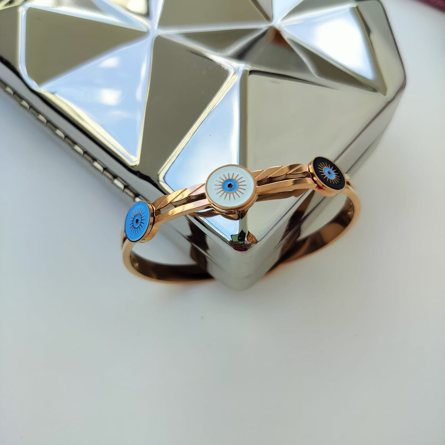 Stainless Steel Rosegold Plated Sun Eye Kada