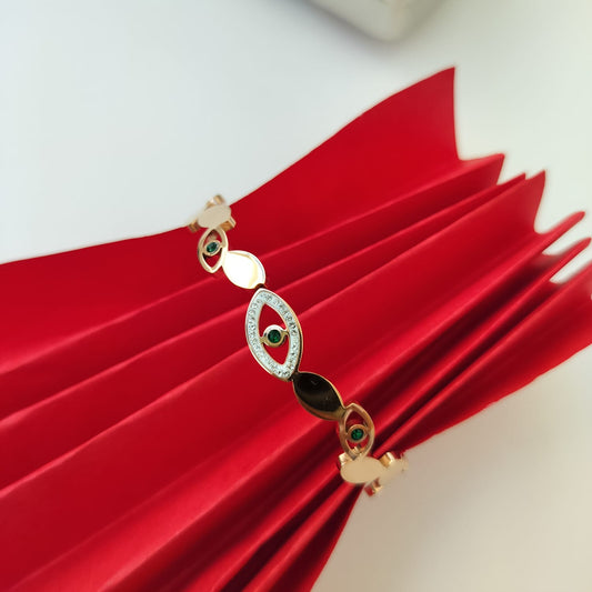 Stainless Steel Rosegold Plated Evil Eye Kada