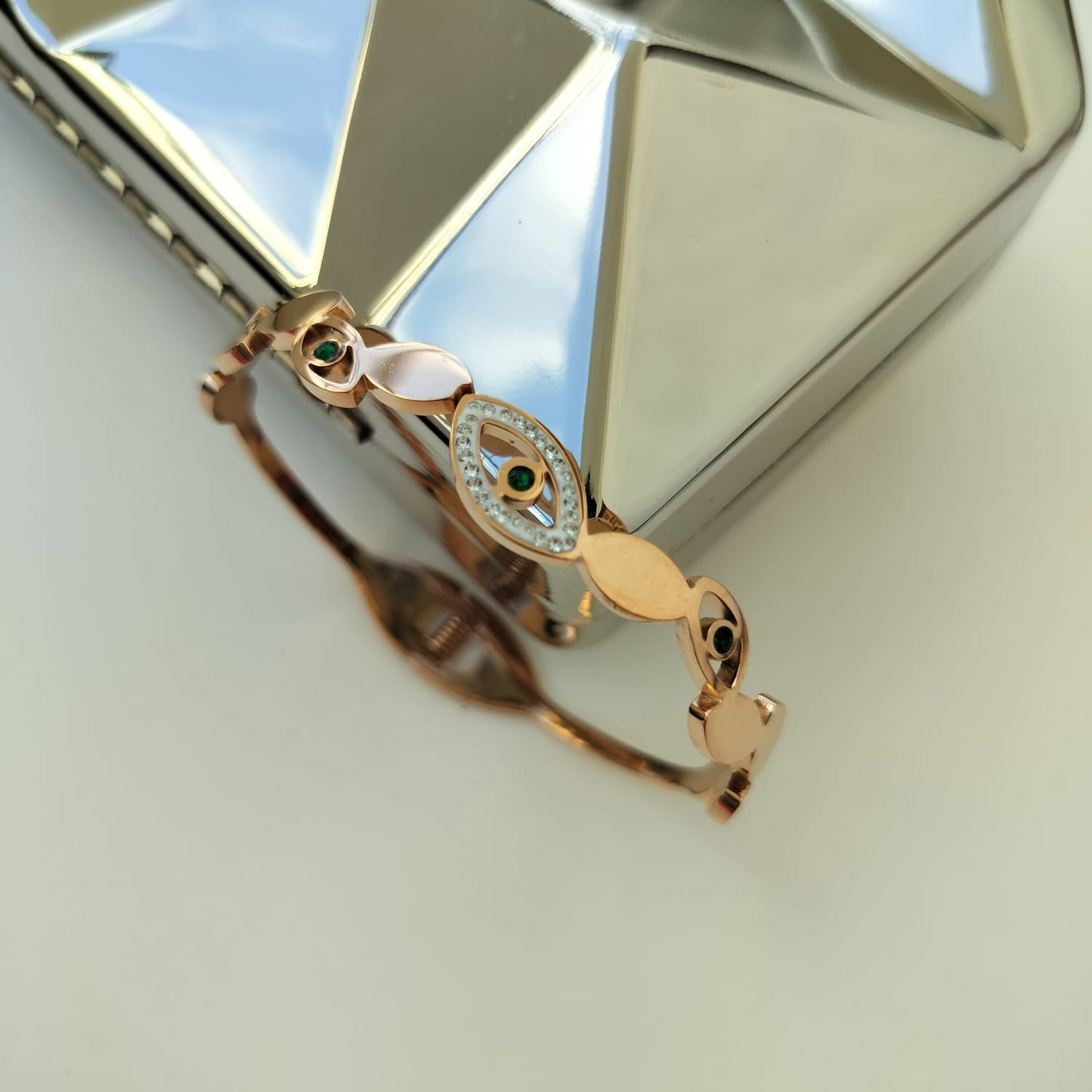 Stainless Steel Rosegold Plated Evil Eye Kada