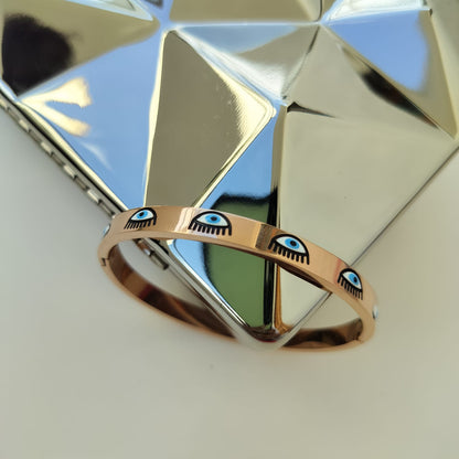 Stainless Steel Rosegold Plated Enamel Evil Eye Kada