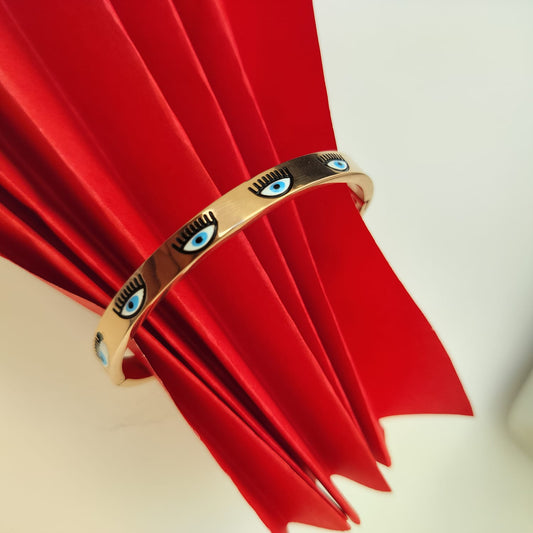 Stainless Steel Rosegold Plated Enamel Evil Eye Kada