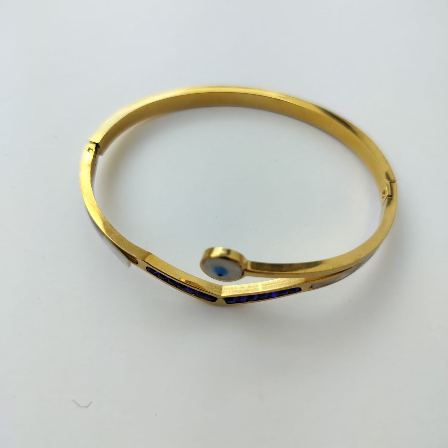 Stainless Steel Gold Plated V Shaped Evil Eye Kada