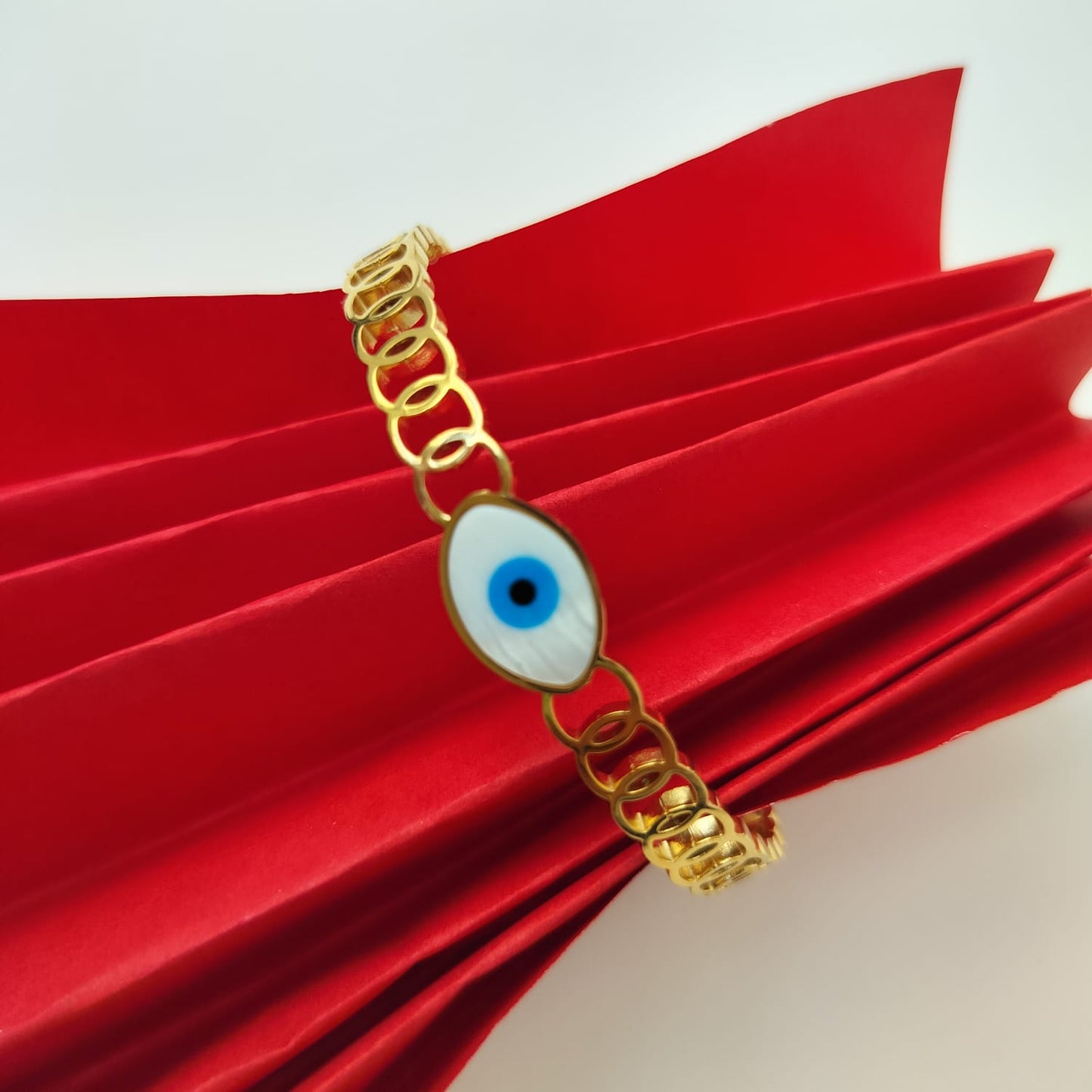 Stainless Steel Gold Plated Chain Link Evil Eye Kada
