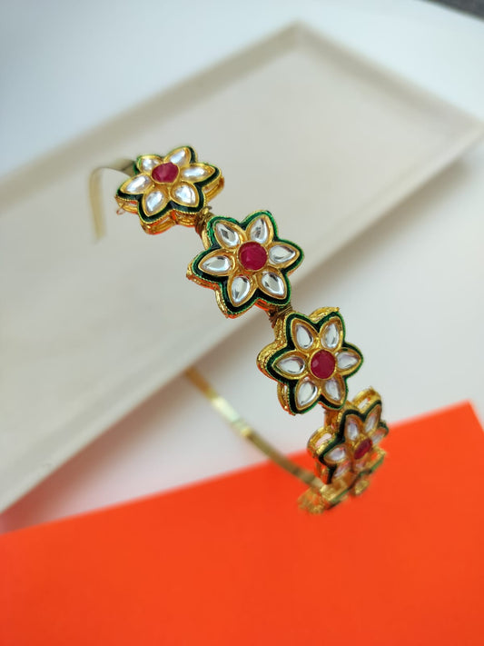 Parineeti Style Floral Kundan Studded Hairband (Pink& Green)