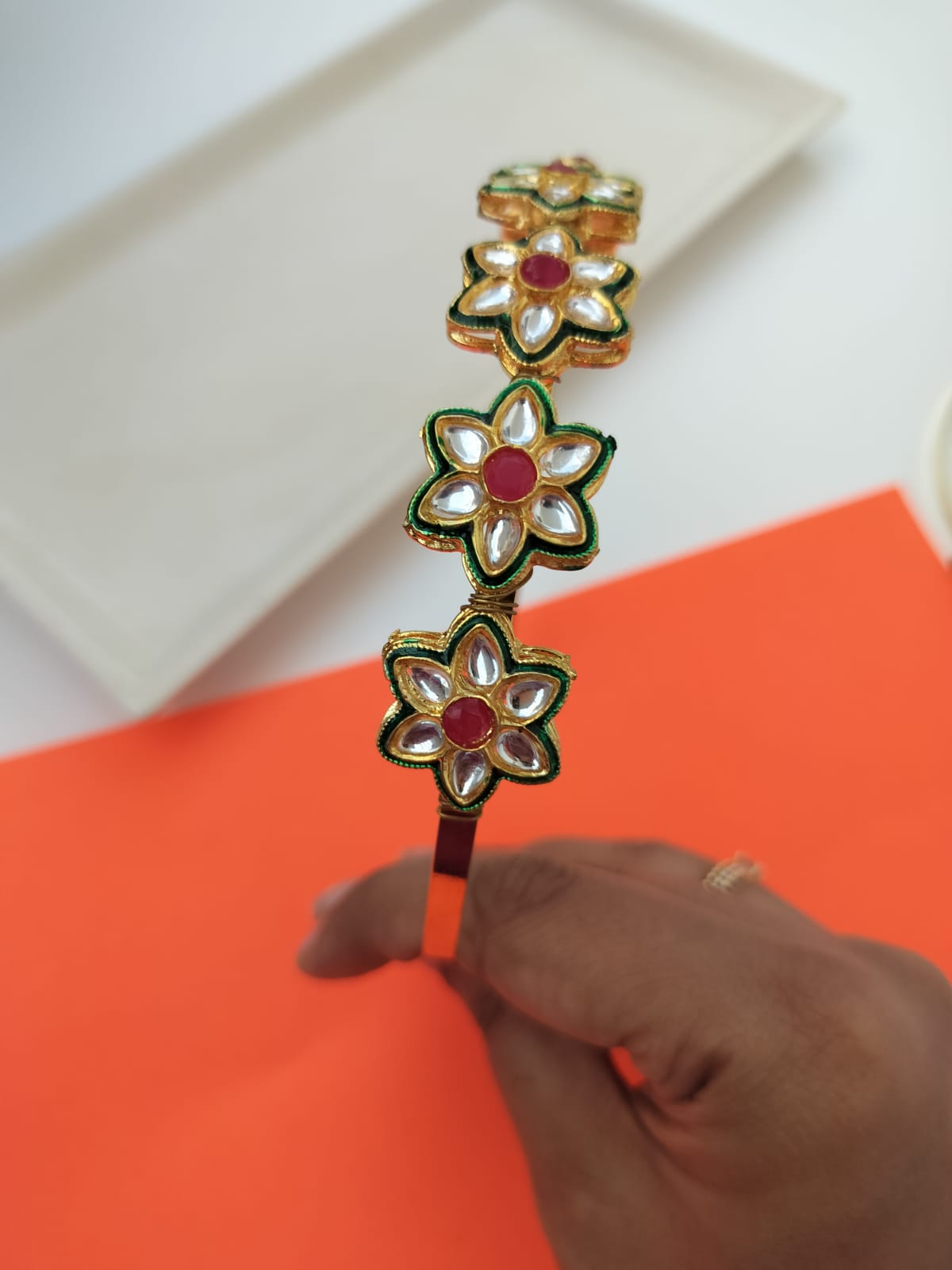 Parineeti Style Floral Kundan Studded Hairband (Pink& Green)