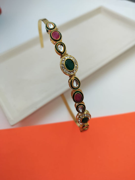 Parineeti Style sleek Kundan Studded Hairband (Pink& Green)