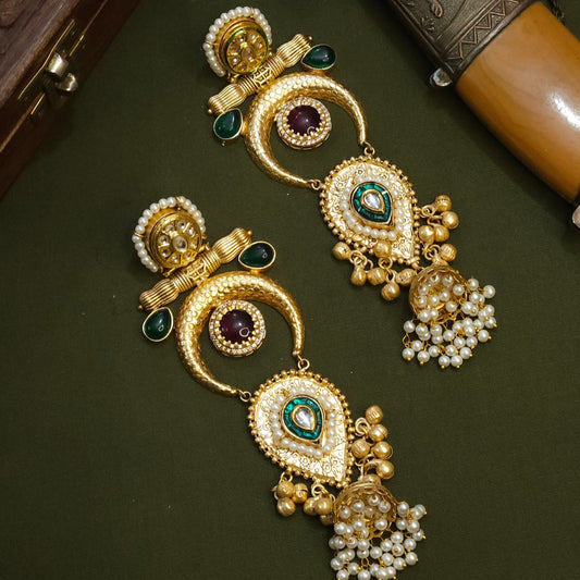 Rivaah Handcrafted gold plated earrings (Maroon and green)