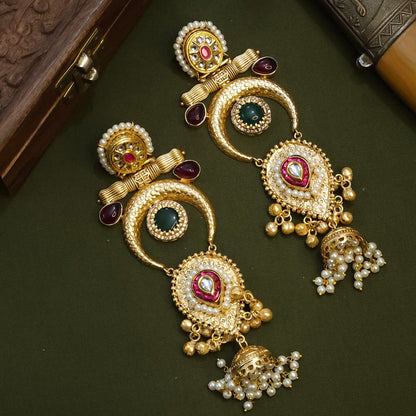 Rivaah Handcrafted gold plated earrings (purple and green)