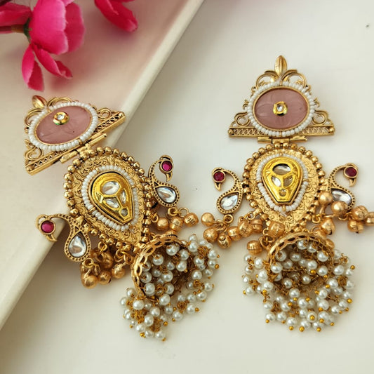Ekiya handcrafted gold plated Earrings (Light pink)
