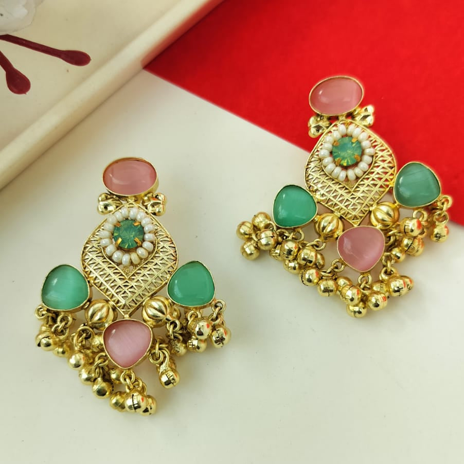 Pastel Shade Gold Plated Earrings