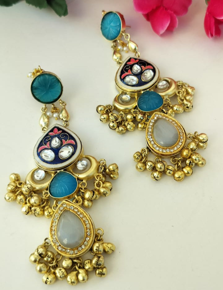 Mohini Gold Plated Earrings (Blue)