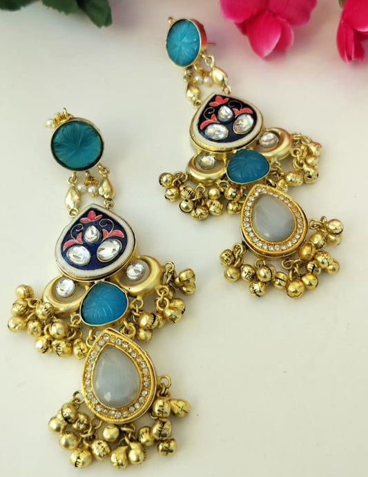 Mohini Gold Plated Earrings (Blue)