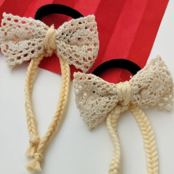 Cream Handmade Girl Bow Rubber Band