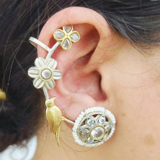 Floral Charm Bird Earcuff