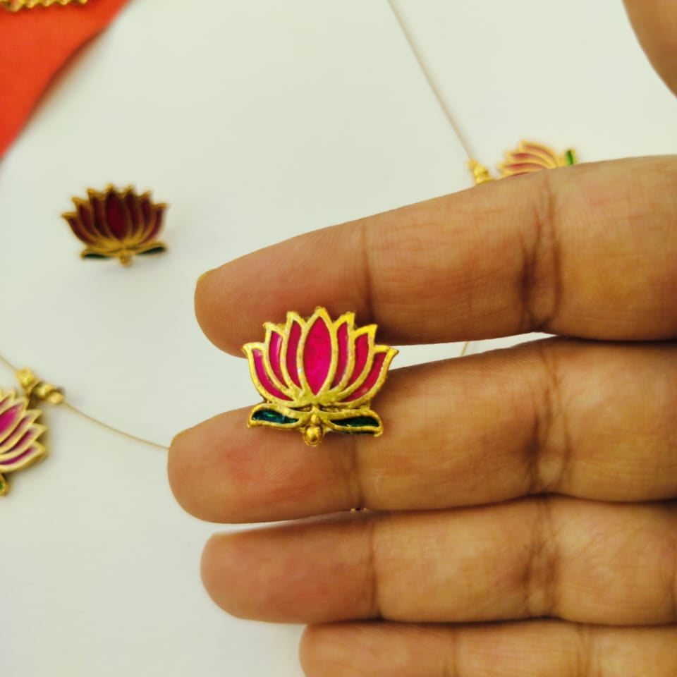 Lotus enameled Invisible Necklace set