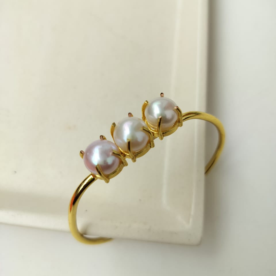 Pearl Brass Adjustable Kada Bracelet