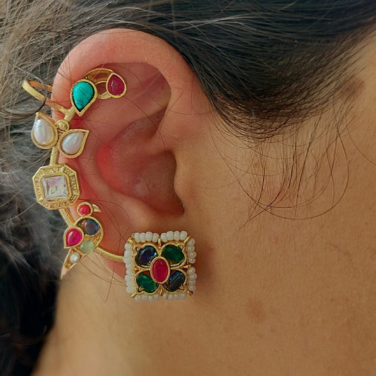 Multicolored Kundan earcuff