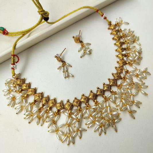 Rice Pearl Guttapusalu necklace with earrings