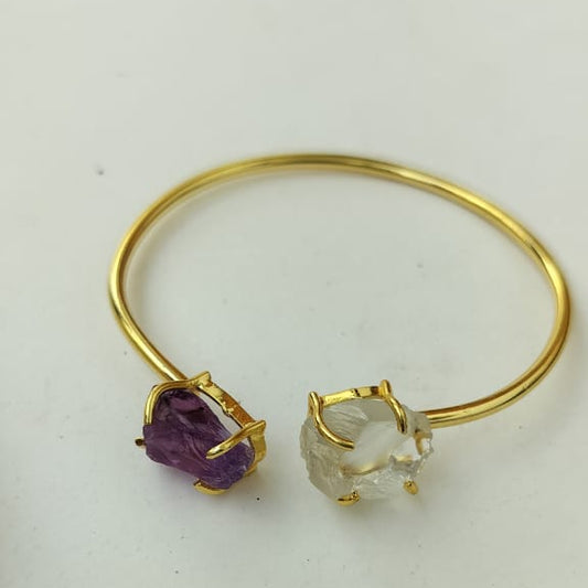 Stone Purple & White Golden Bracelet Kada