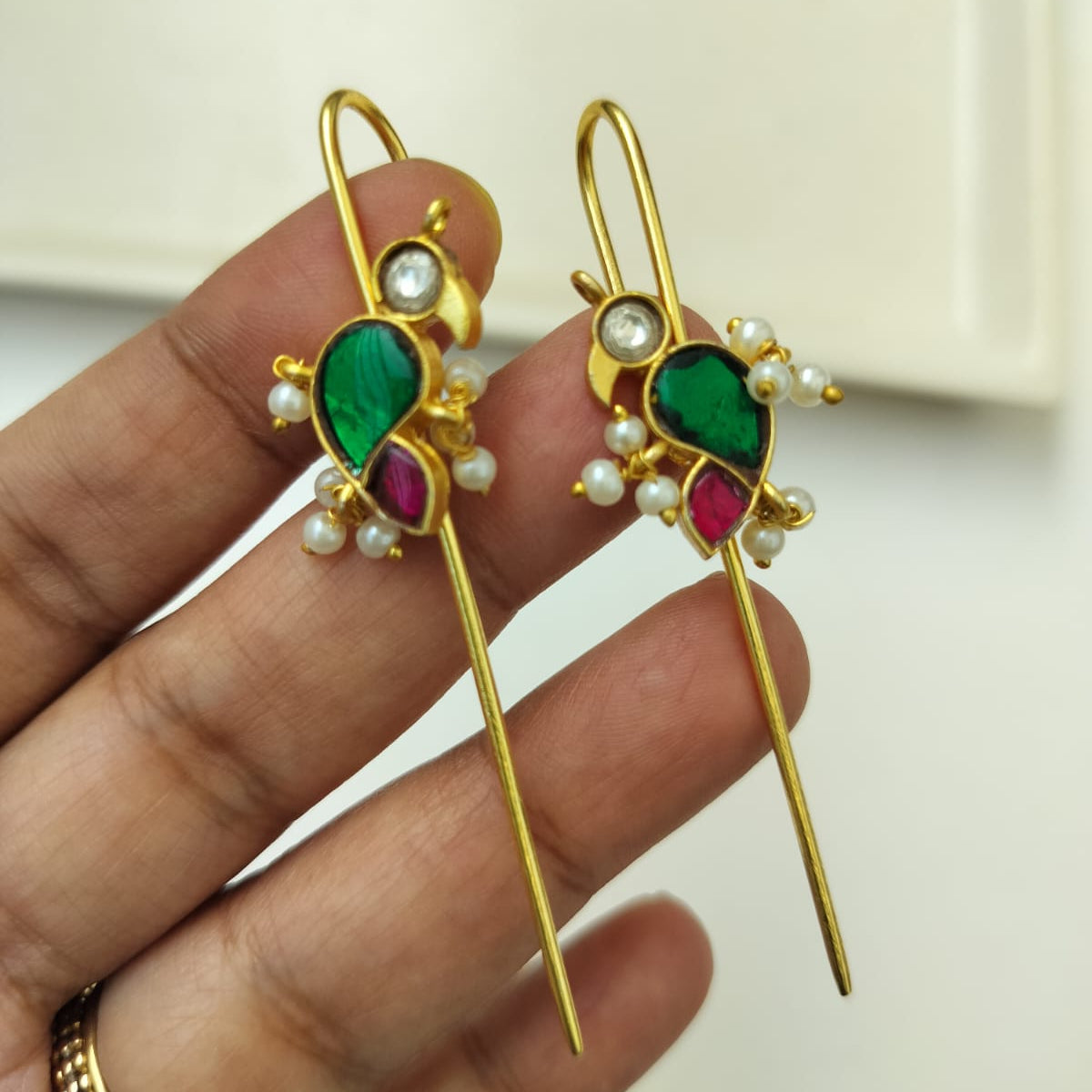 Bird pearl Needle earcuff earrings