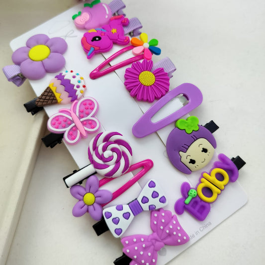 Hues Of Purple Cartoon Hair Clips- Pack of 14