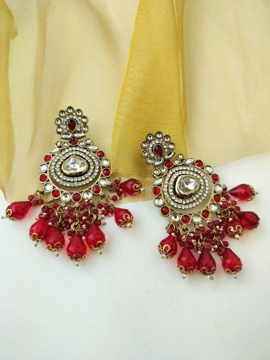 Kundan Pearl Deep Red Chaandbali