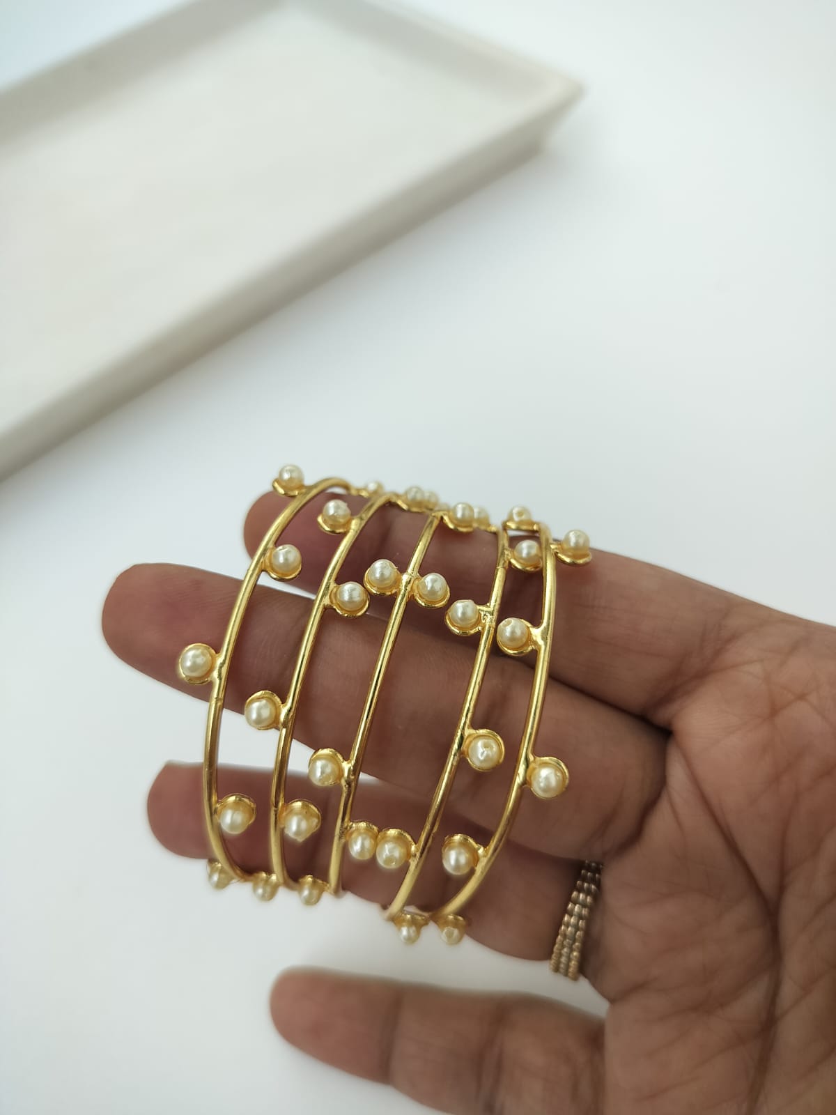 Brass and pearl Bracelet Kada