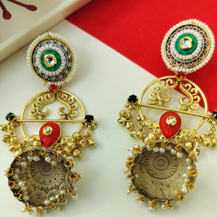 Nihira Gold Plated Dual tone earrings (Green and Orange)