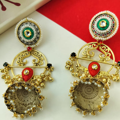 Nihira Gold Plated Dual tone earrings (Green and Orange)