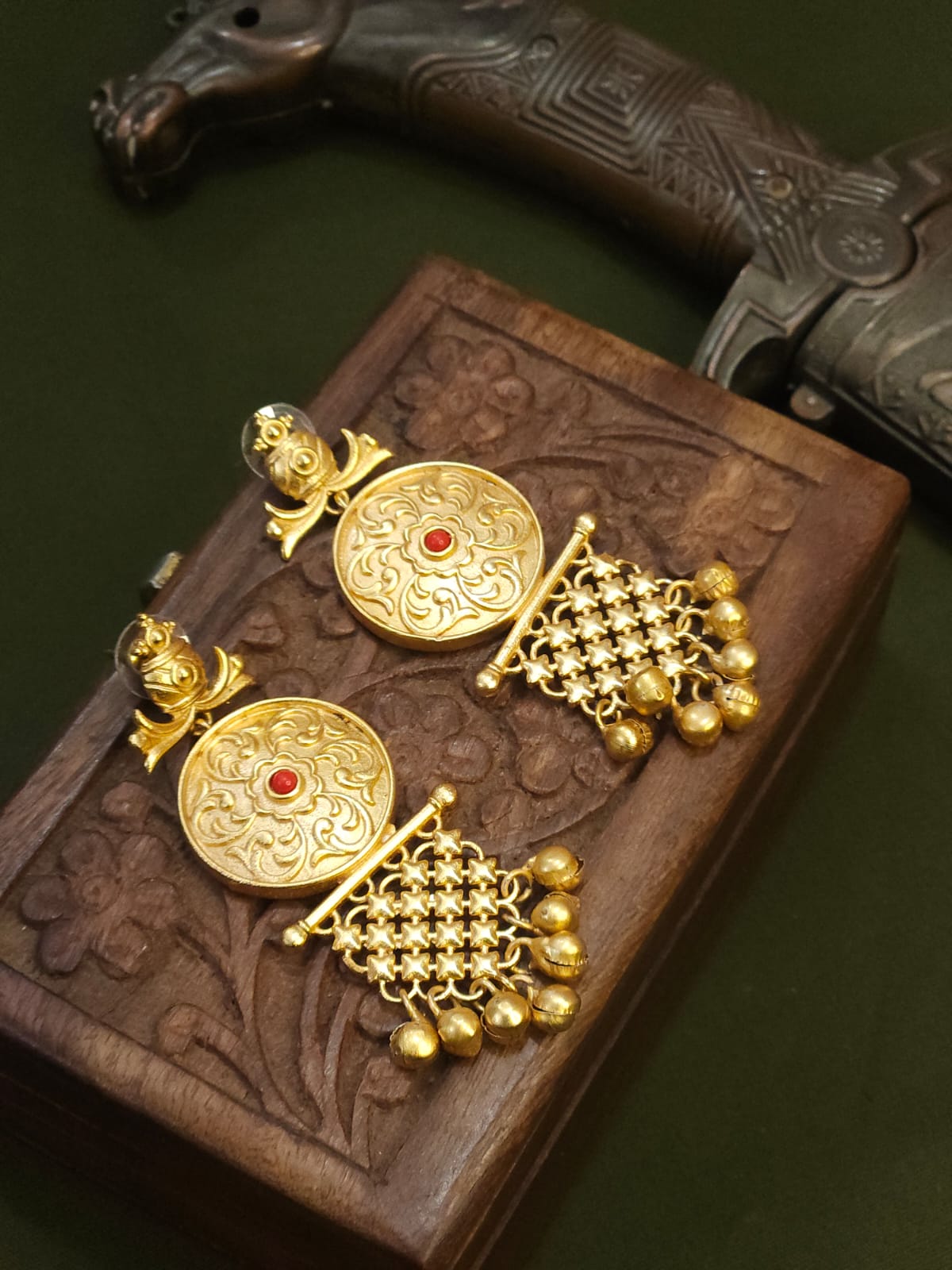 Golden Earrings with Jaali work