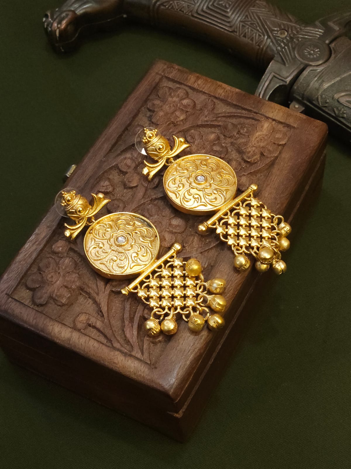 Golden Earrings with Jaali work