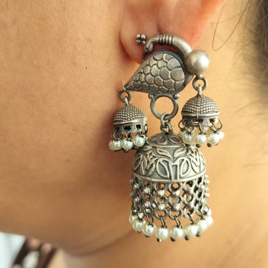 Morni Silver Lookalike Oxidised Jhumkas