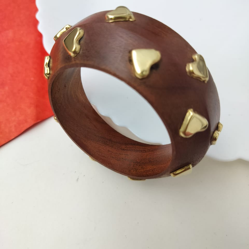 Heartbeat charm Wooden Bangle