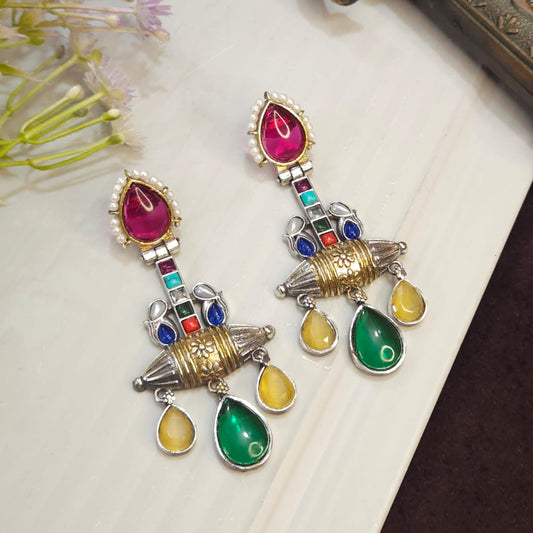 Regal Ruby & Crystal Dangler Earrings