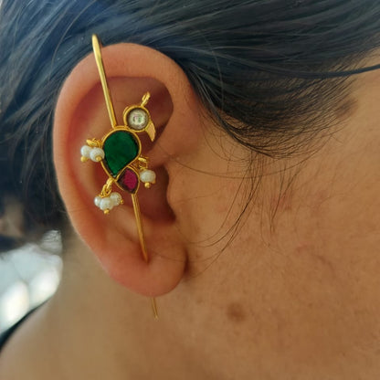 Bird pearl Needle earcuff earrings