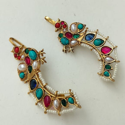 Multicolor Peacock-Inspired Kundan Ear Cuff