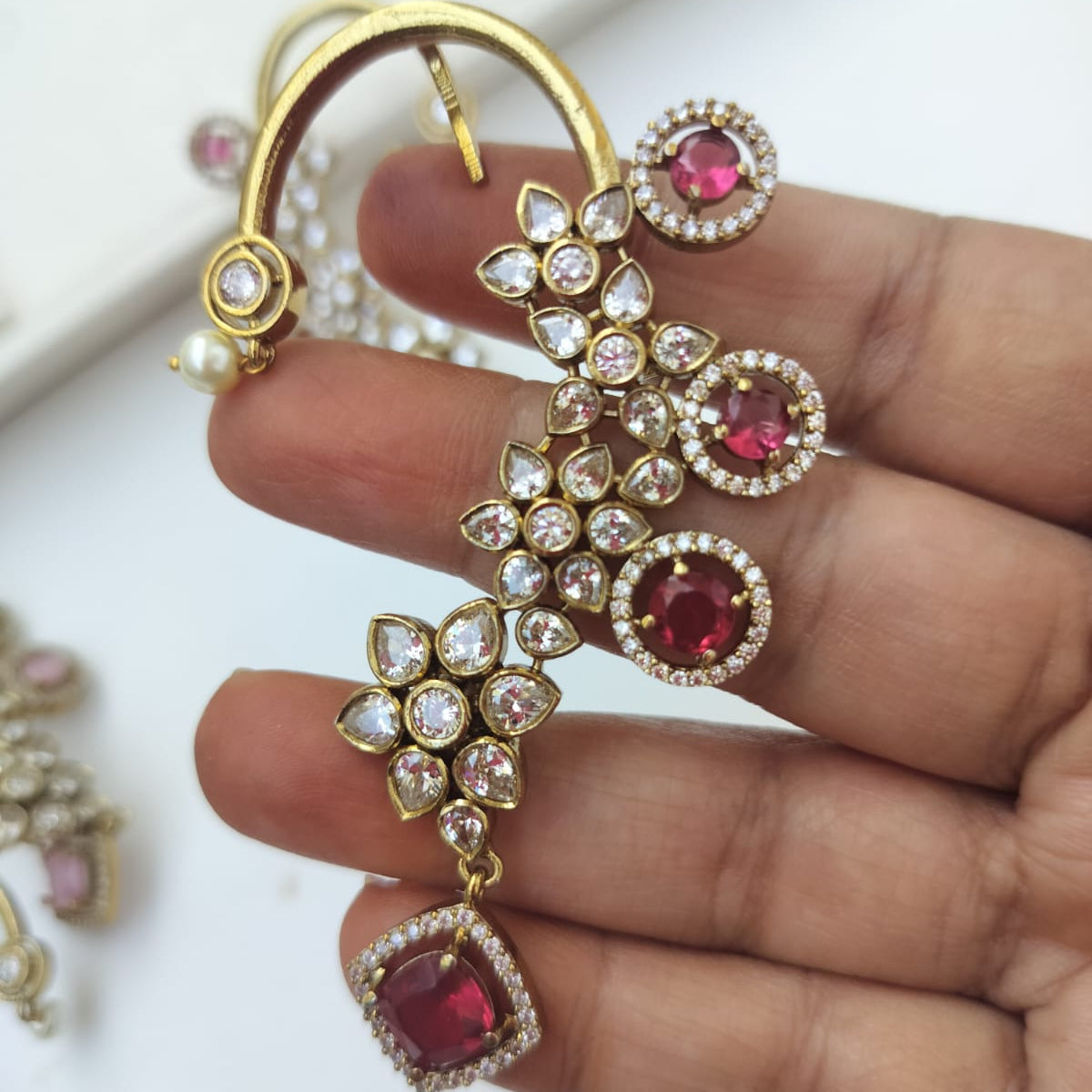 Floral Stone Earcuff Earrings
