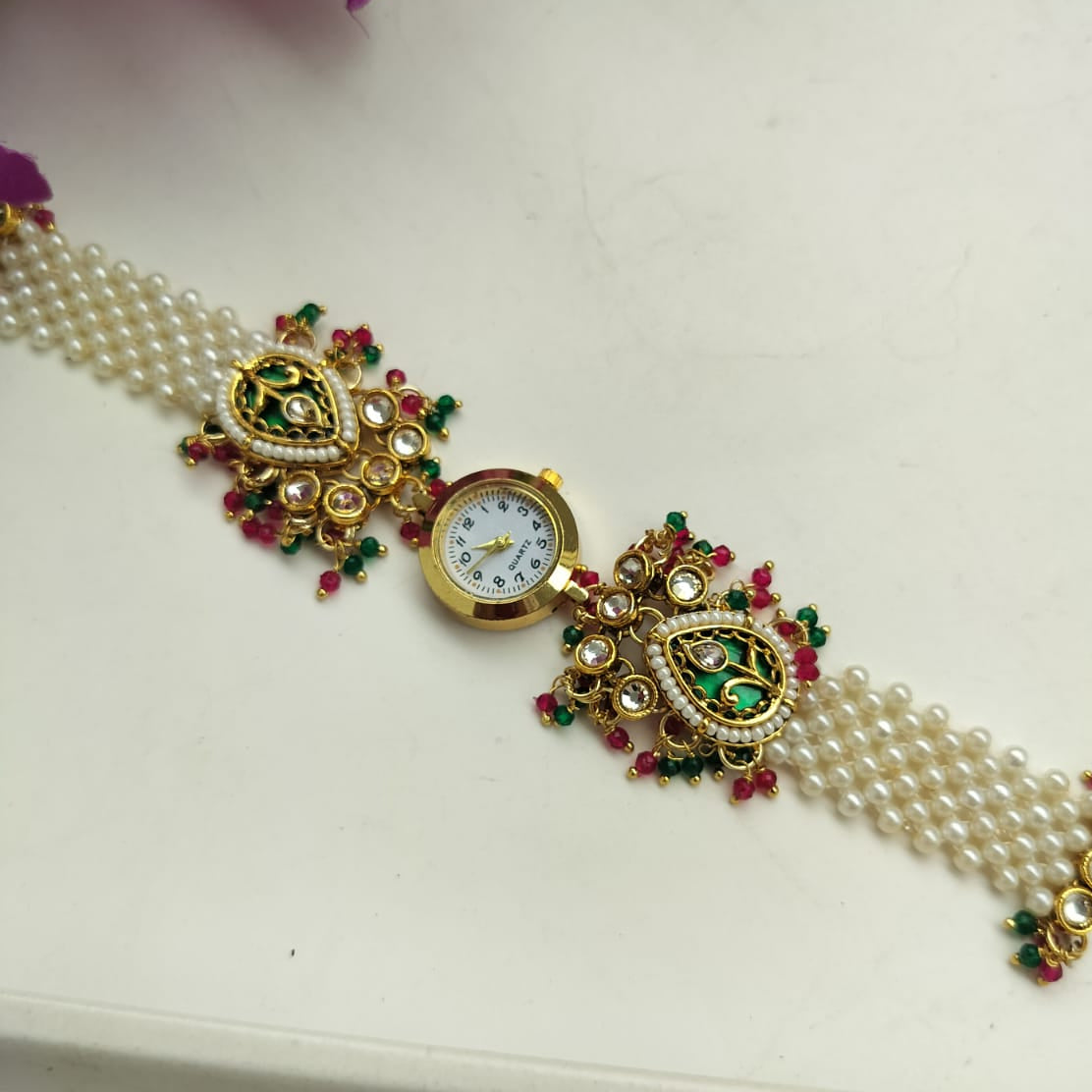Pearl Meenakari Heritage Bracelet Watch