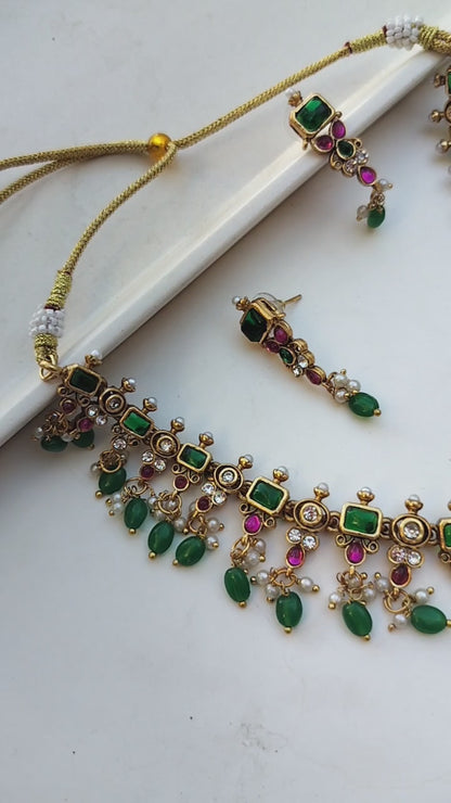Peacock Emerald & Ruby Replica Kundan Work Set